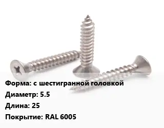 Саморез с шестигранной головкой D=5.5 L=25 RAL 6005